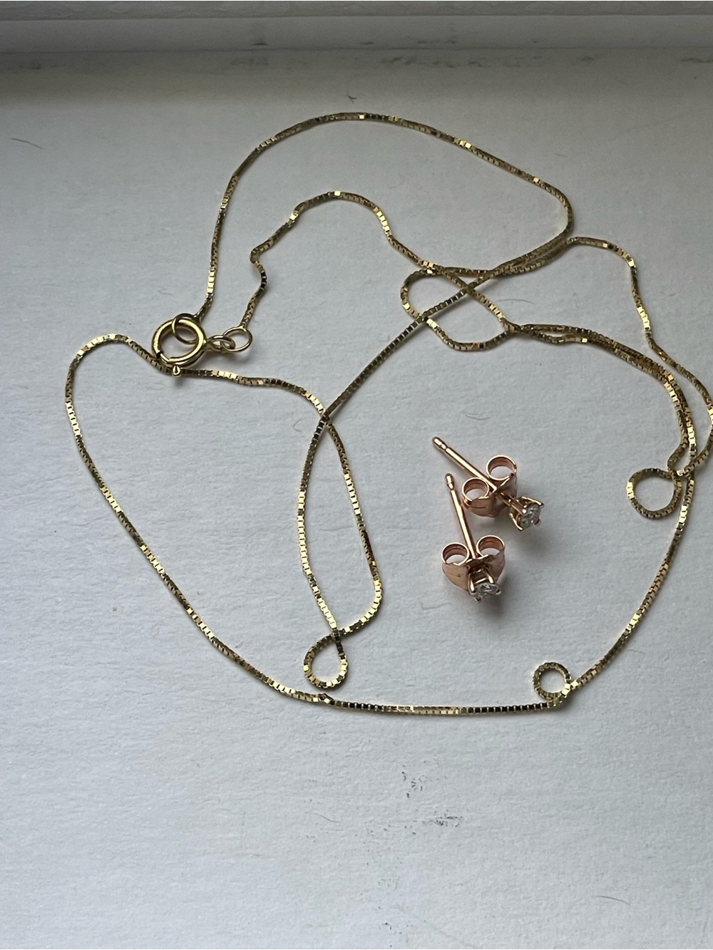 Real! 14kt Gold Diamond Earrings & Chain Set